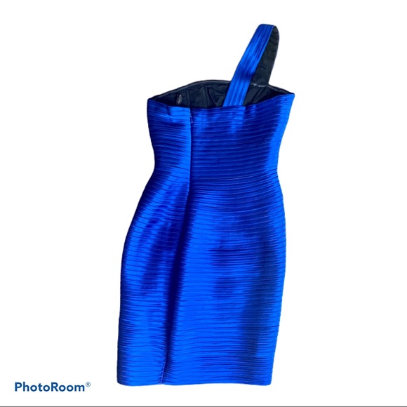 BCBG Blue Sapphire One Strap Woven Plisse Dress - Picture 5 of 8